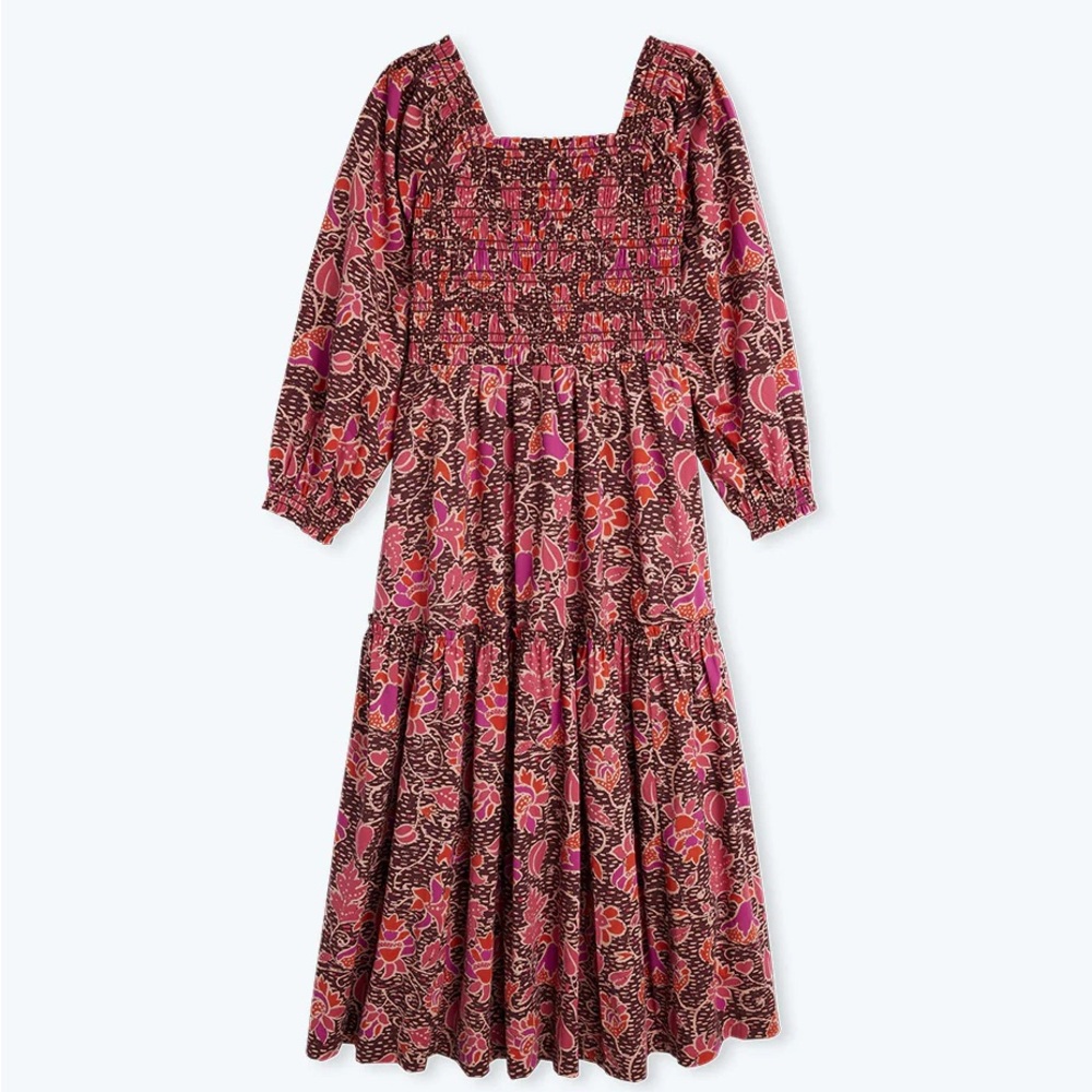 NWT SUMMERSALT  Countryside Poplin Smocked Midi Dress - Vineyard Blooms in Pinot